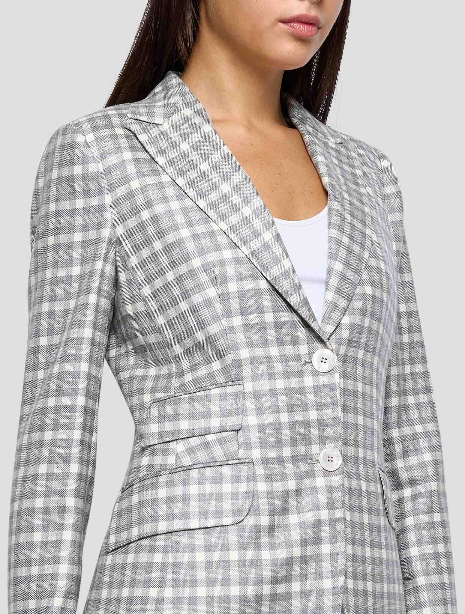 Kiton Gray White Cashmere Silk Blazer Women