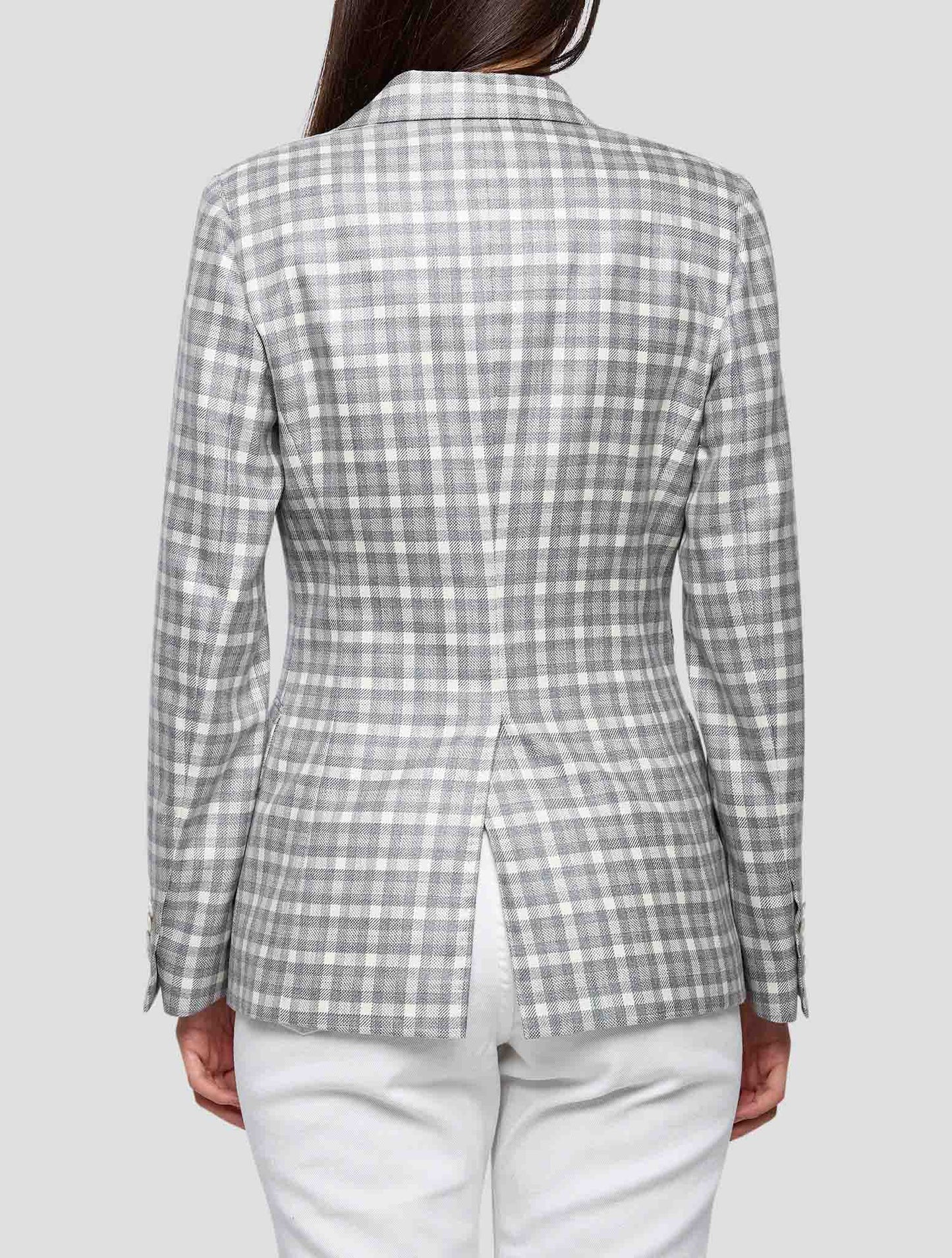 Kiton Gray White Cashmere Silk Blazer Women