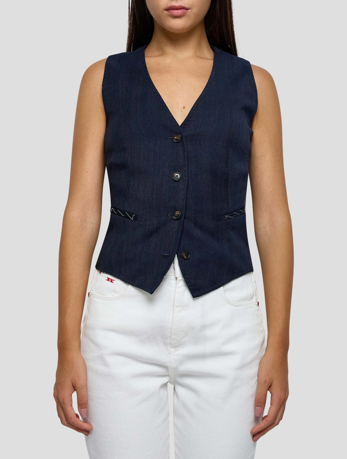 Kiton Blue Virgin Wool Vest Women