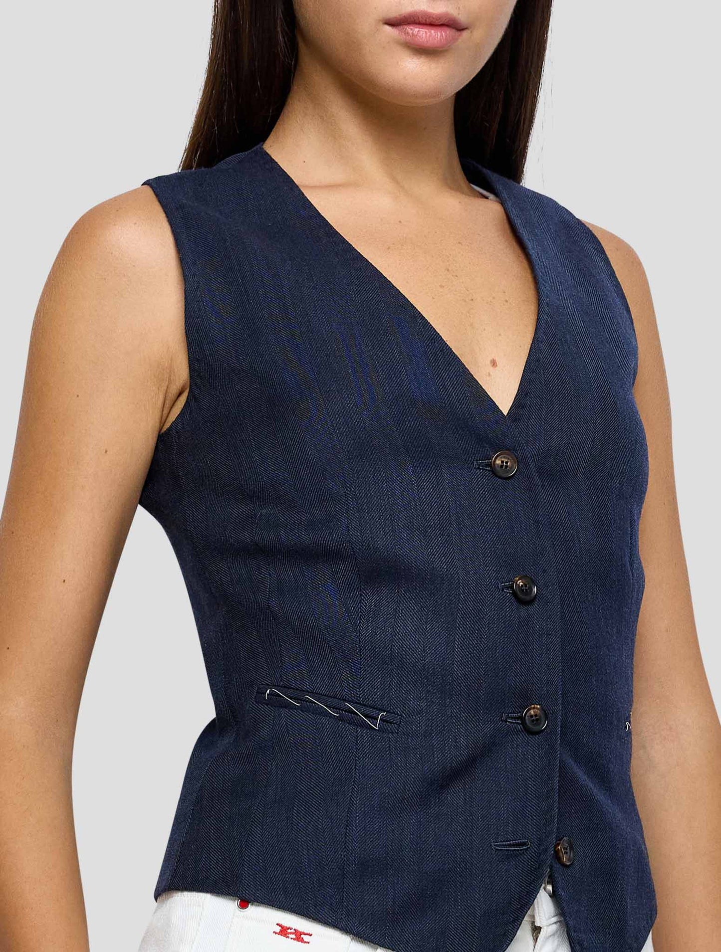 Kiton Blue Virgin Wool Vest Women