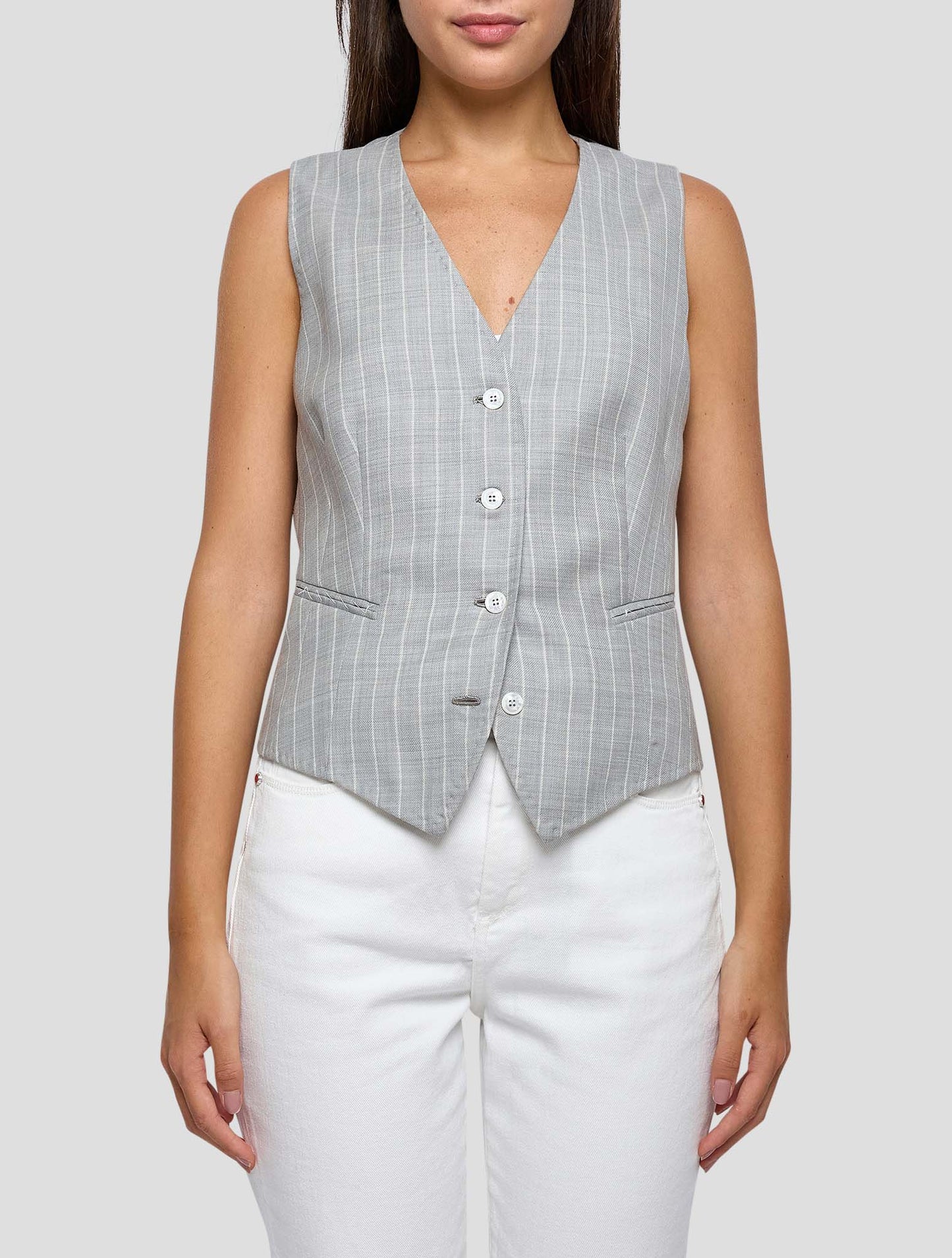 Kiton Gray White Wool Vest Women