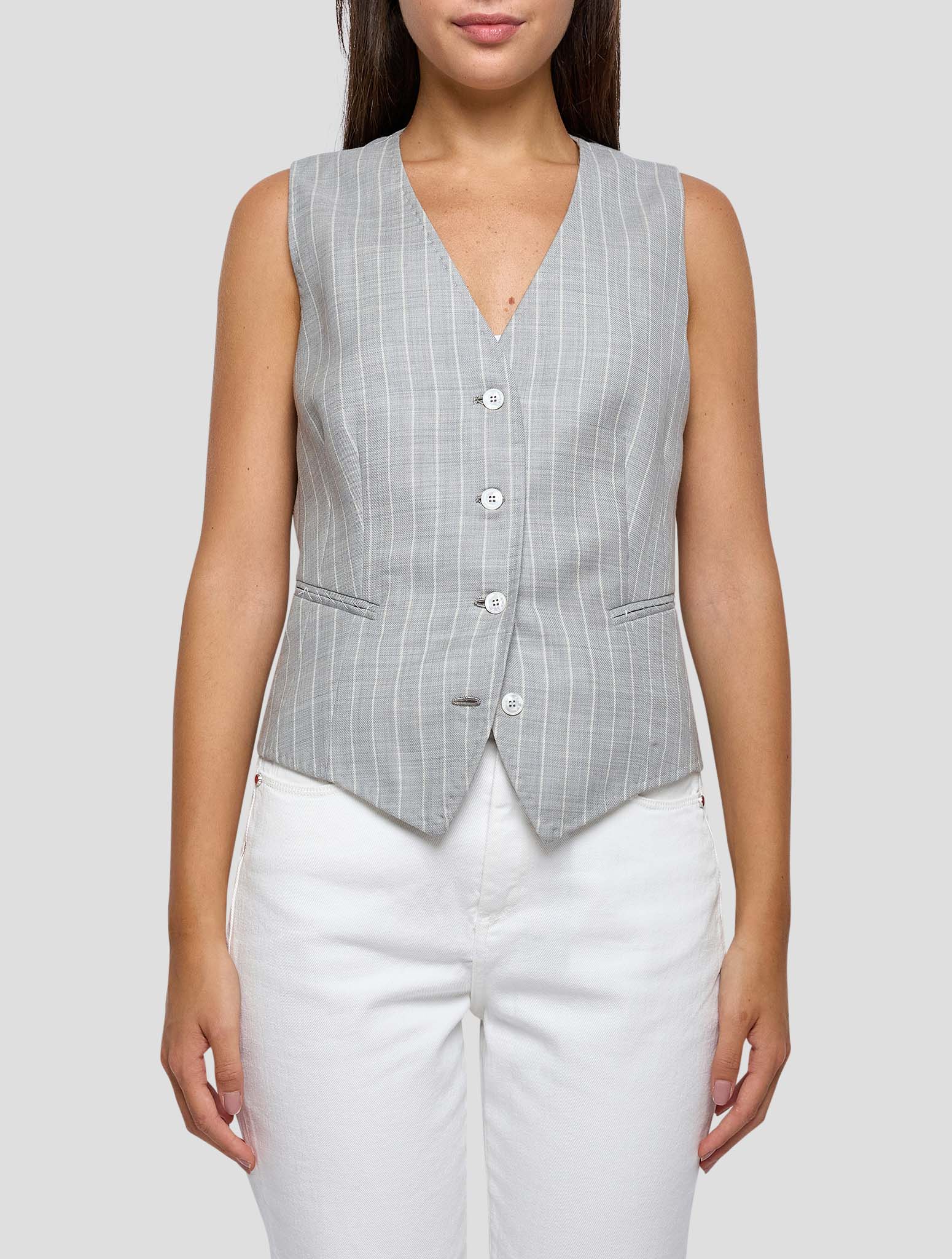 Kiton Gray White Wool Vest Women