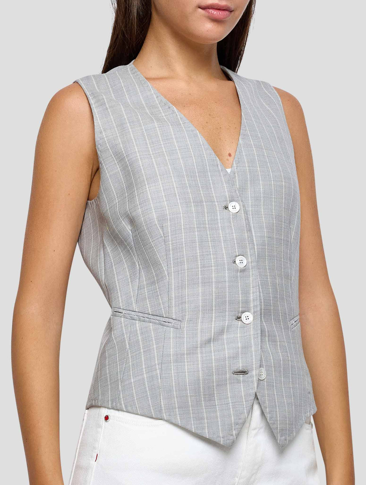 Kiton Gray White Wool Vest Women