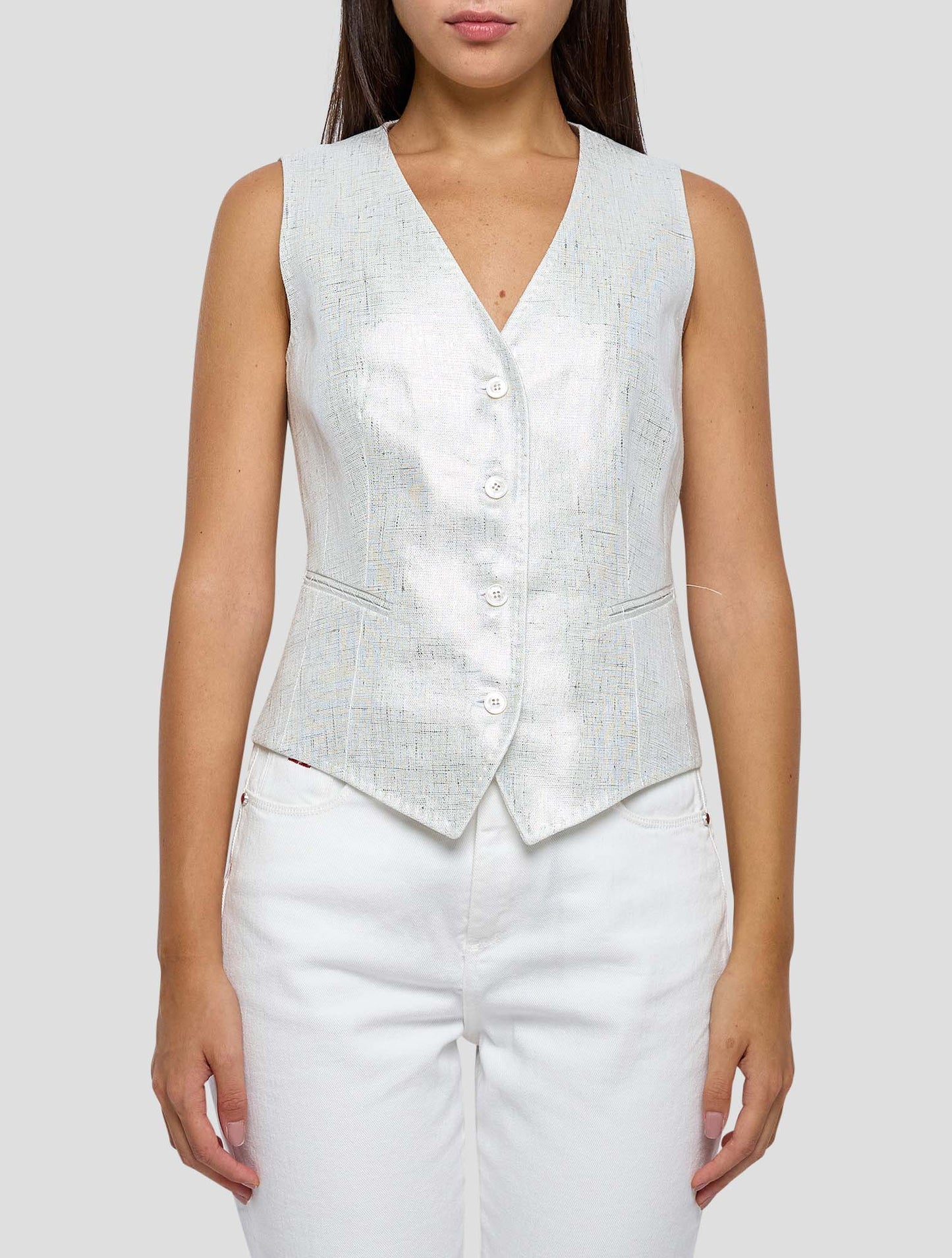 Kiton White Linen Vest Women