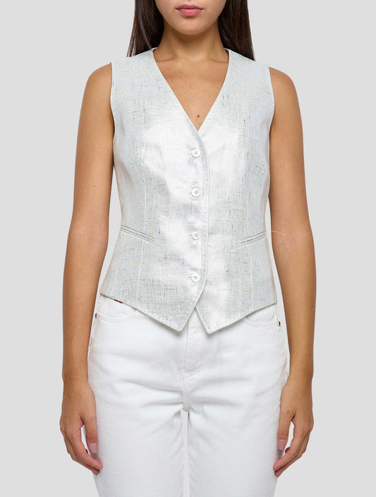 Kiton White Linen Vest Women