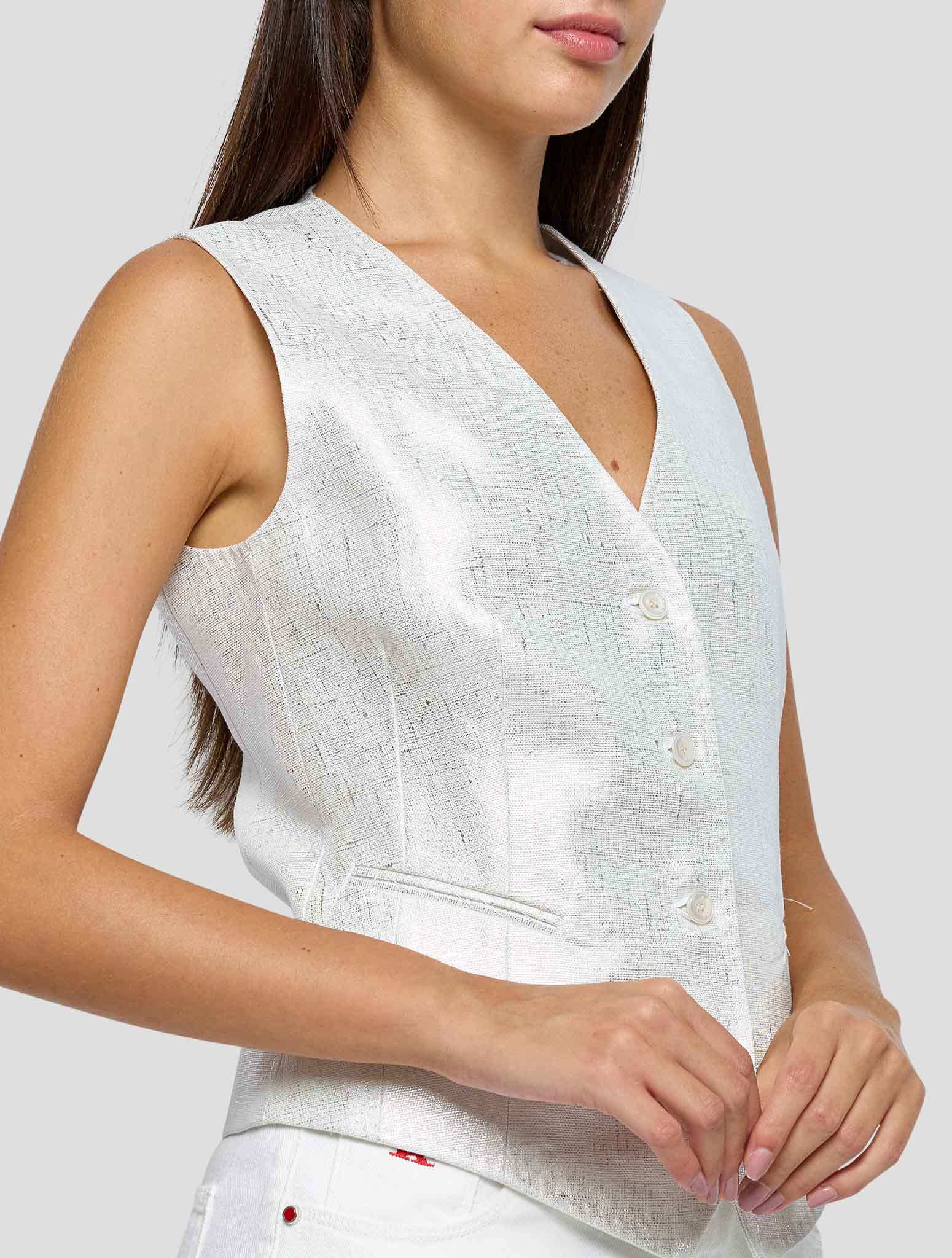 Kiton White Linen Vest Women