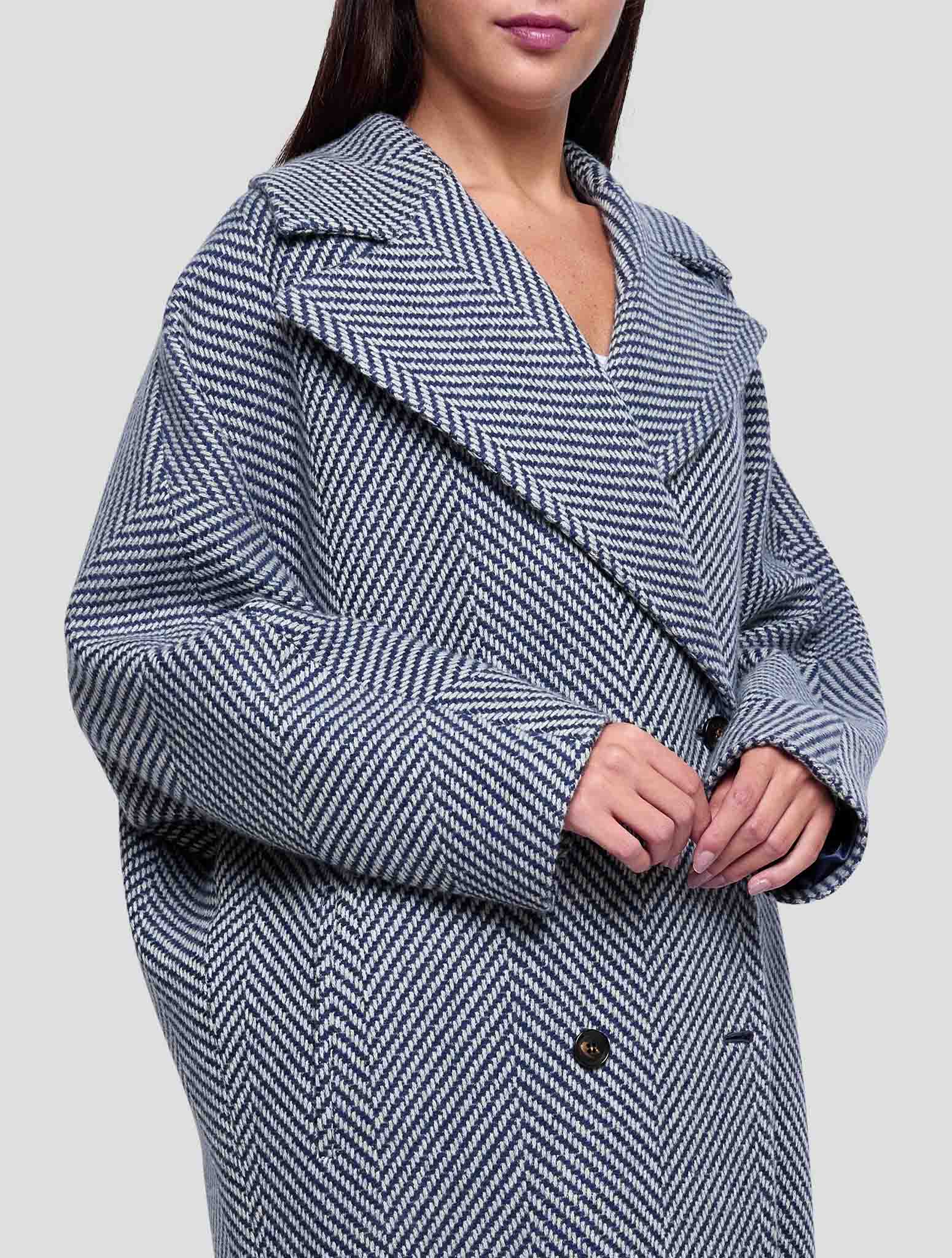 Kiton Blue White Cashmere Overcoat Women