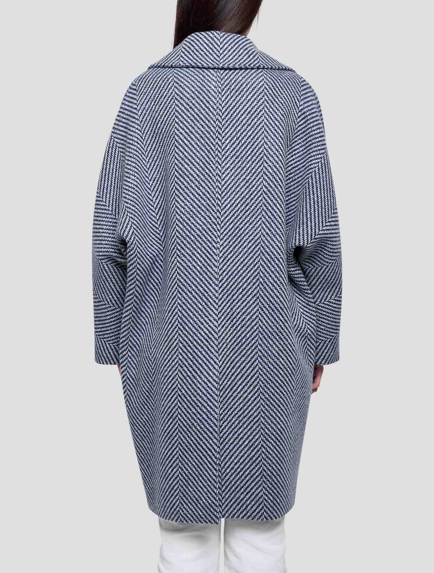 Kiton Blue White Cashmere Overcoat Women
