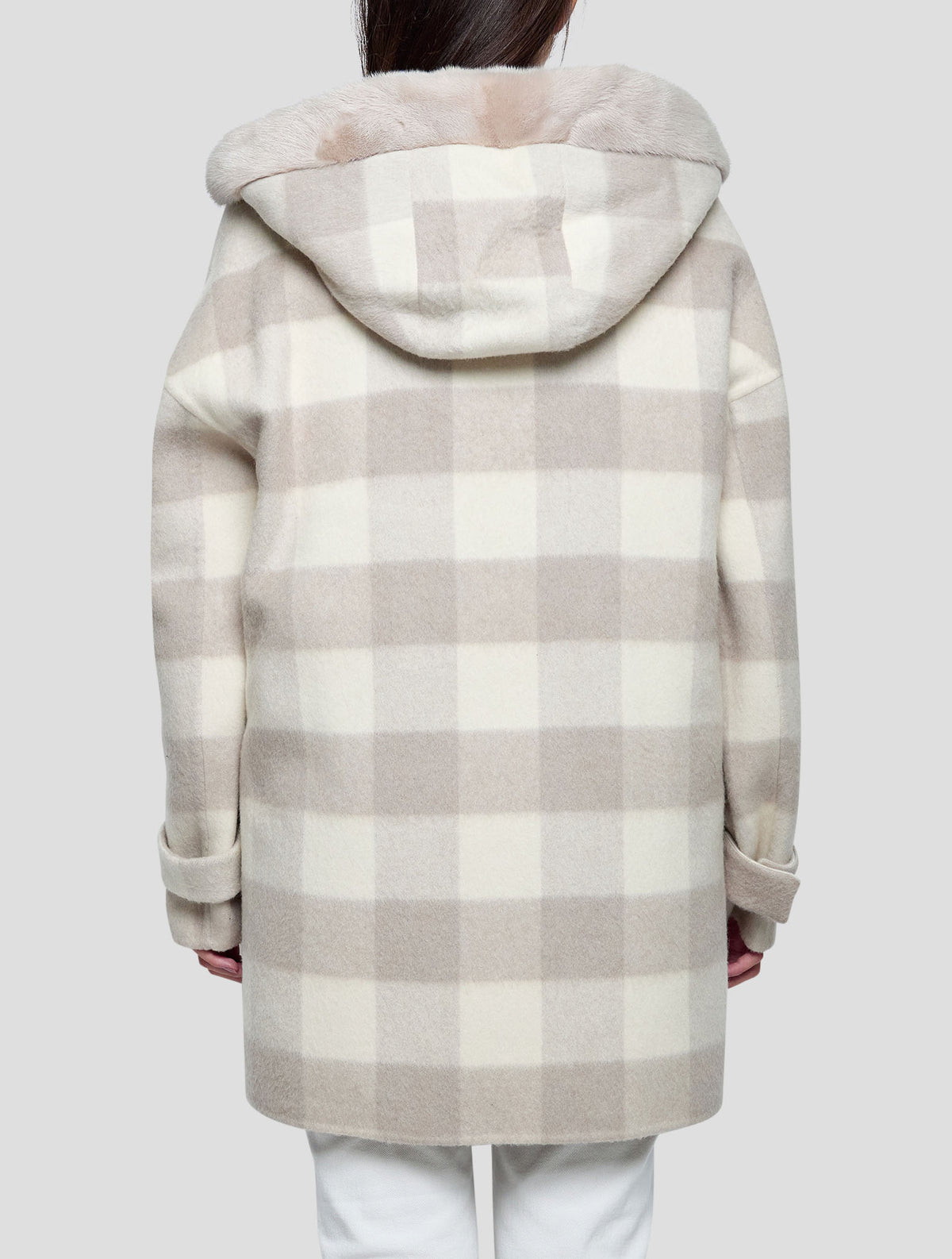Kiton Beige White Alpaca Mink Fur Overcoat Women