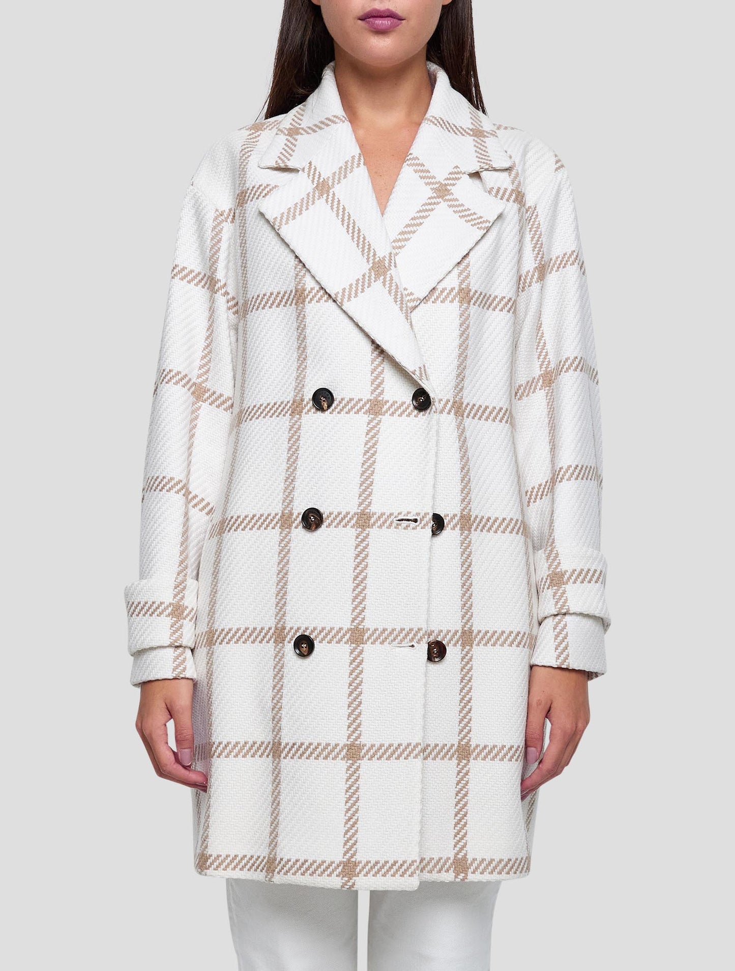 Kiton Beige White Cashmere Overcoat Women