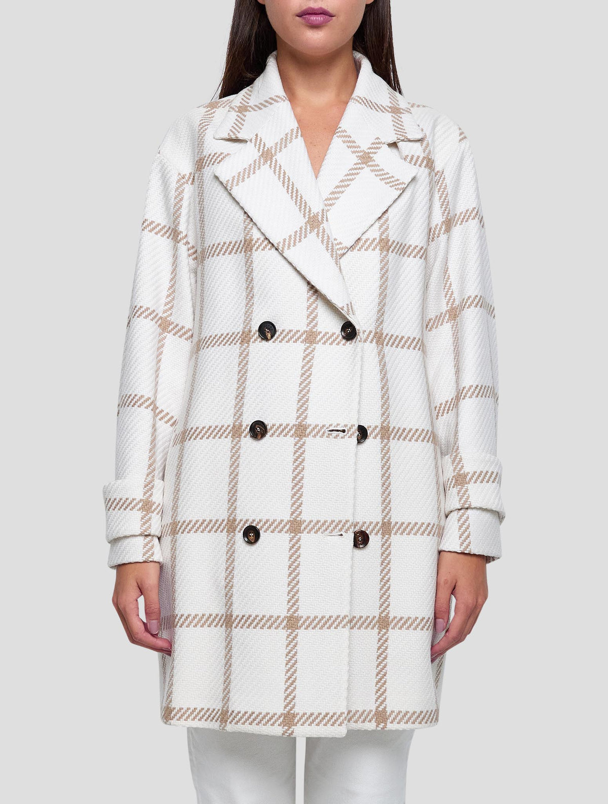 Kiton Beige White Cashmere Overcoat Women