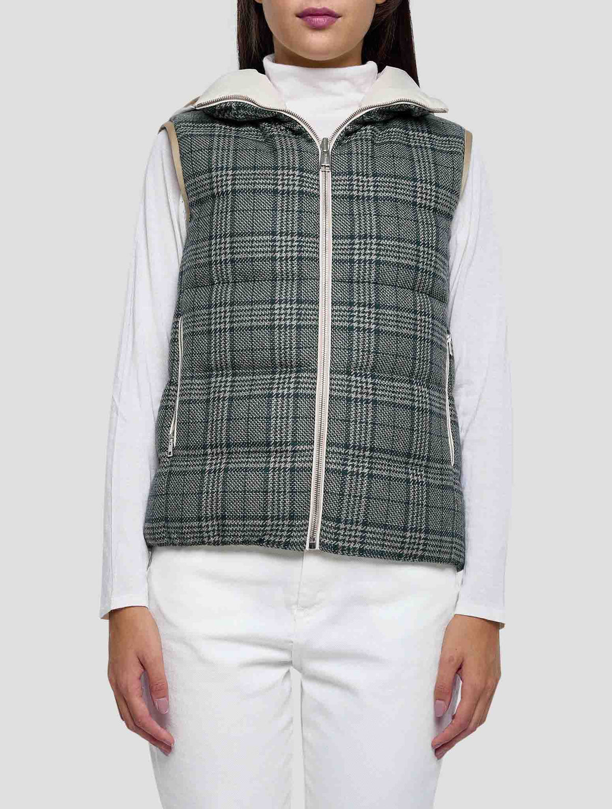 Kiton Green Gray Cashmere Silk Reverse Gilet Women