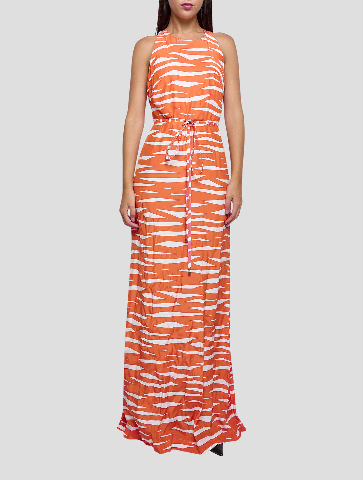 Kiton Orange White Silk Dress Women