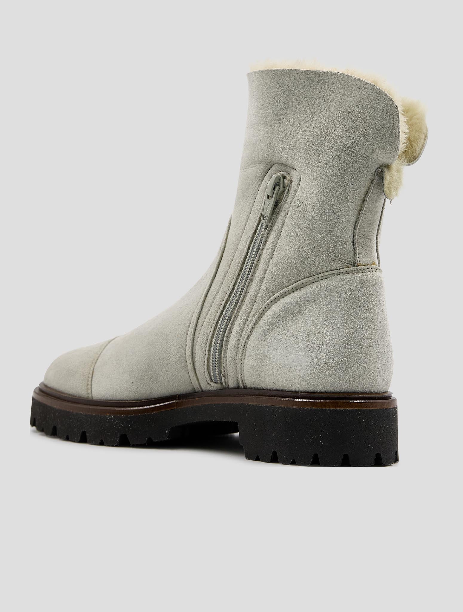 Kiton Gray Leather Shearling Boots Women