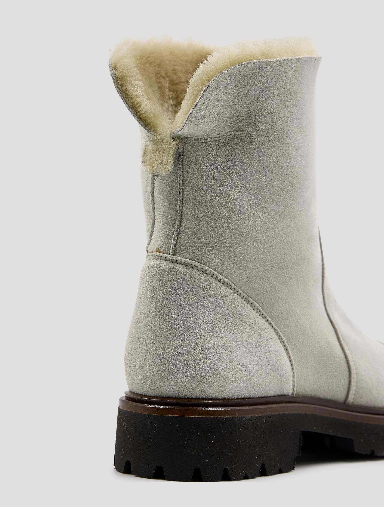 Kiton Gray Leather Shearling Boots Women