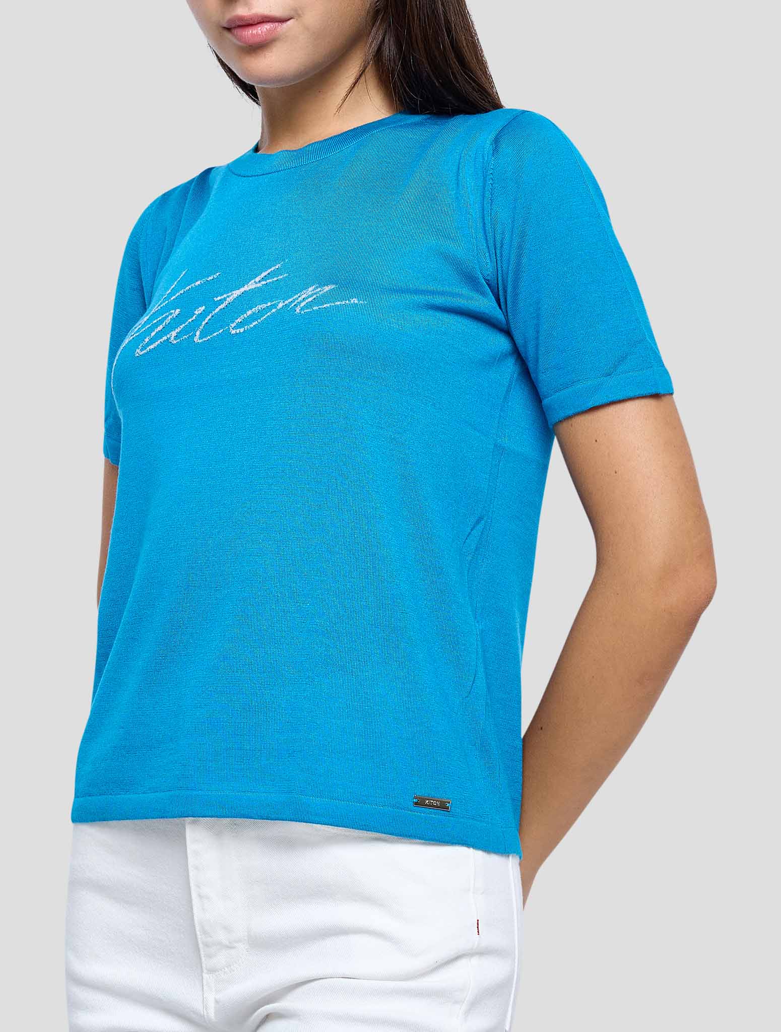 Kiton Light Blue Cashmere Silk T-Shirt Women