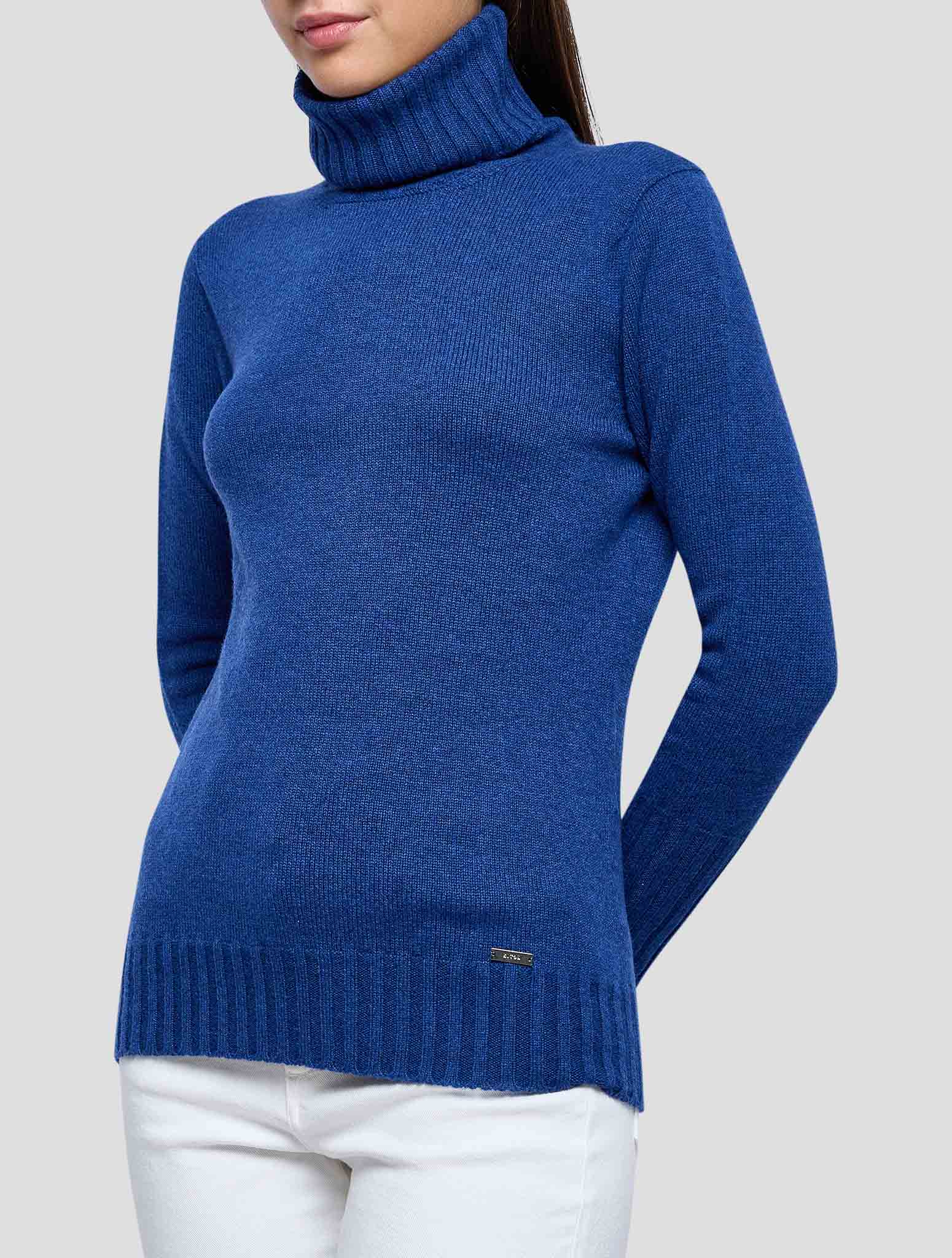 Kiton Blue Cashmere Sweater Turtleneck Women