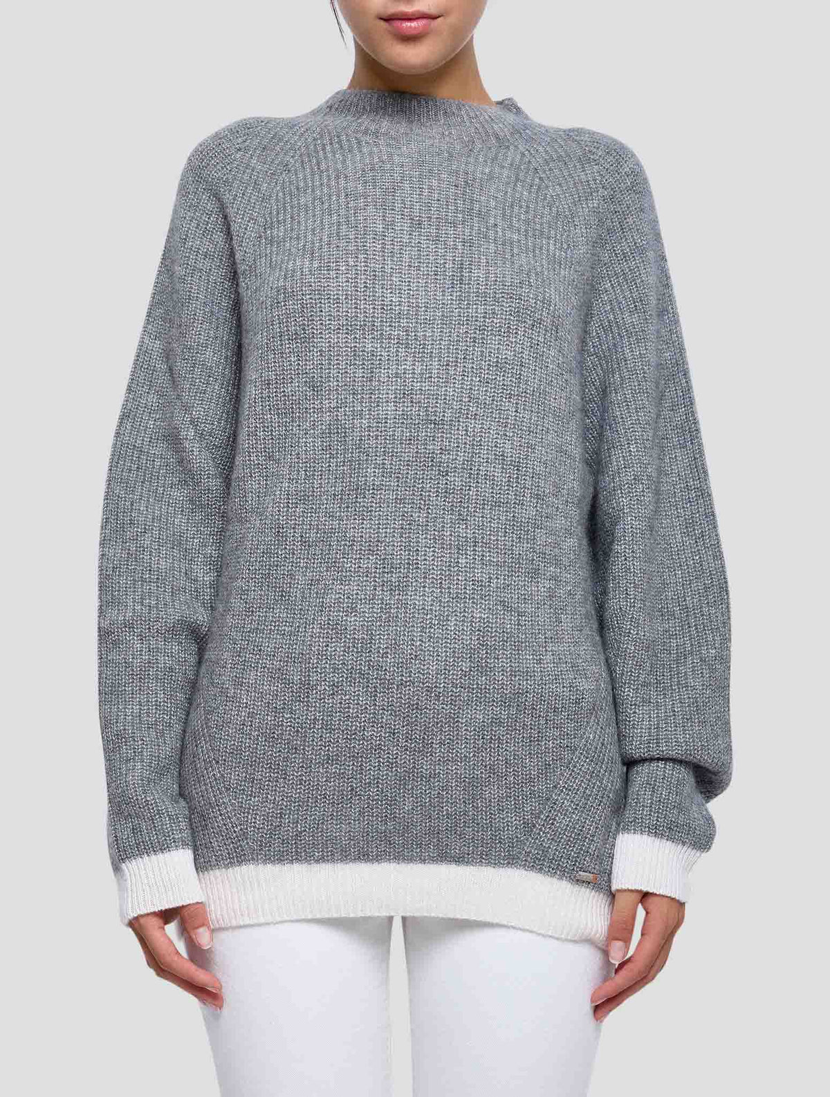 Kiton Gray Cashmere Silk Sweater Half Neck Women