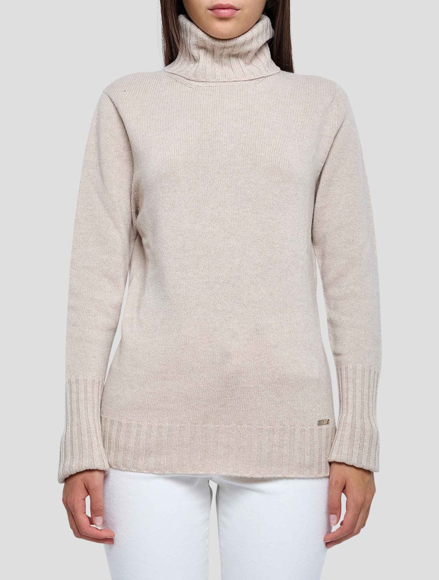 Kiton Beige Cashmere Sweater Turtleneck Women