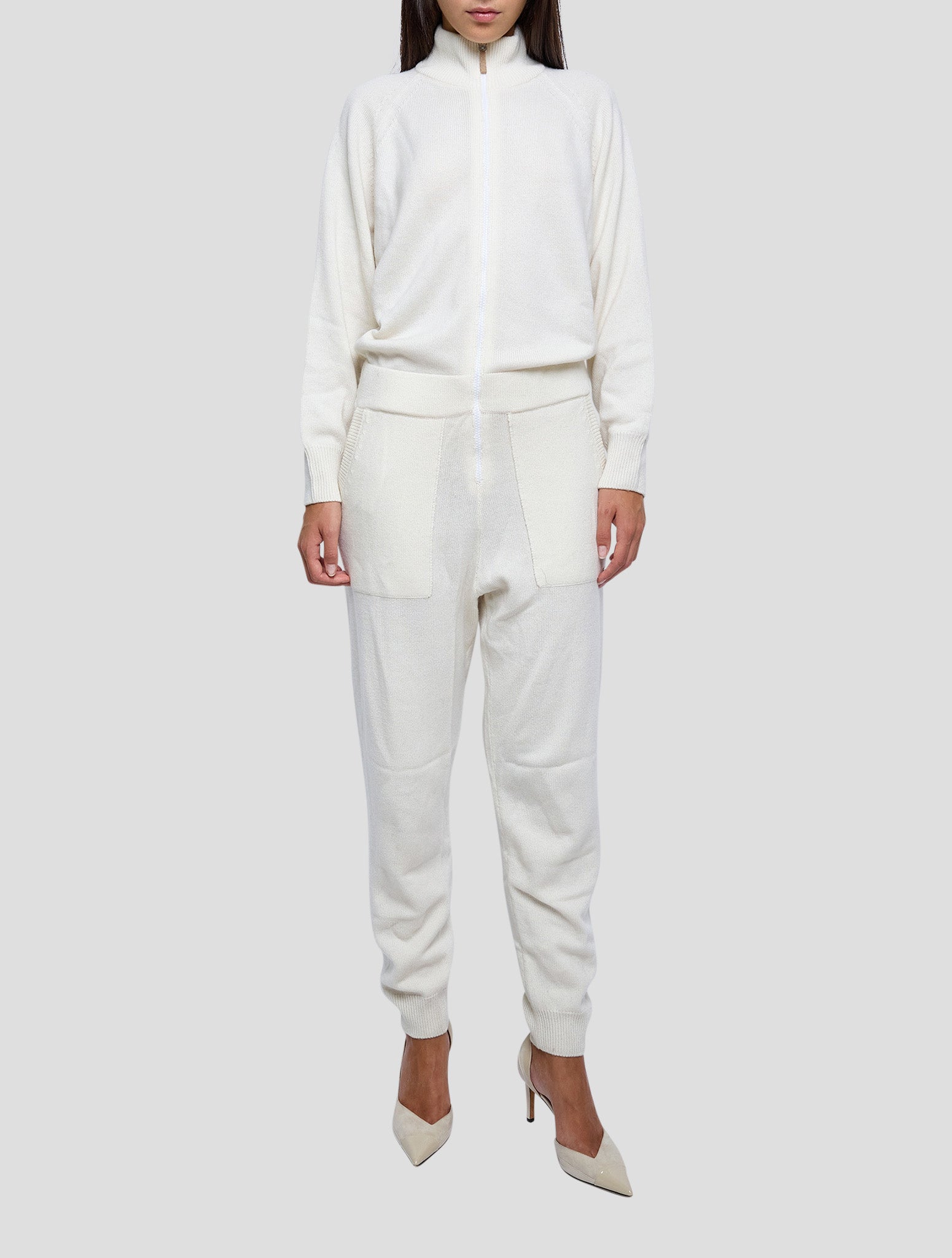 Kiton White Cashmere Tracksuit Full Zip Women
