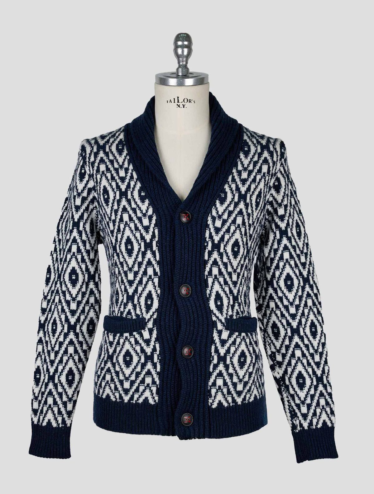 Kiton Blue White Cashmere Cardigan