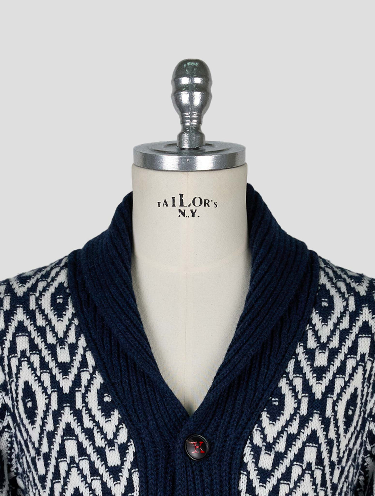 Kiton Blue White Cashmere Cardigan