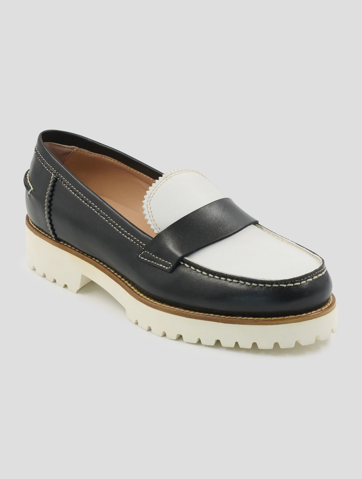 Kiton Black White Leather Loafers
