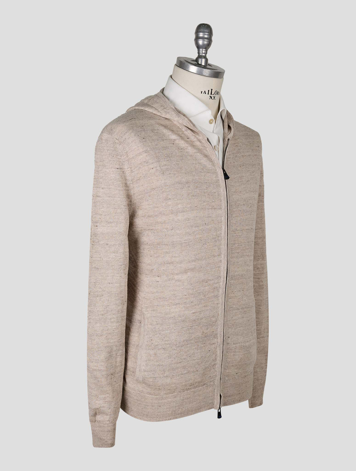 Kiton Knt Taupe Linen Cotton Sweater Full Zip