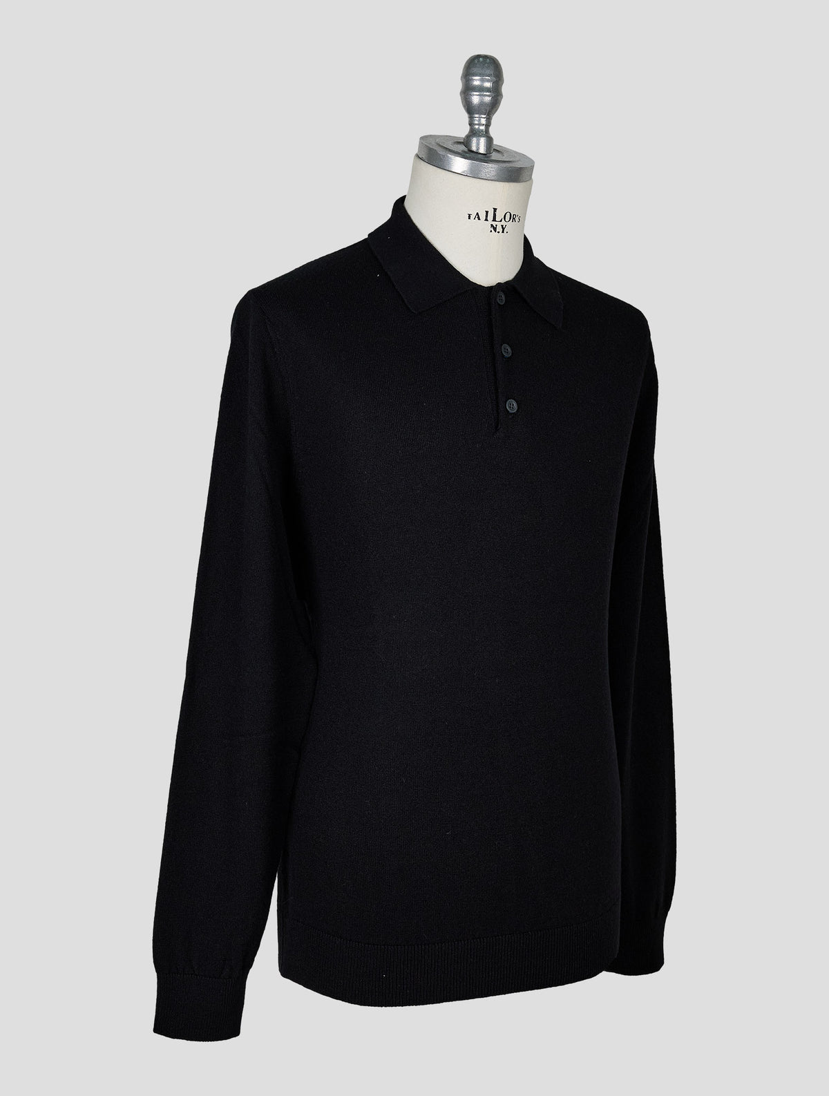 Kiton Knt Black Virgin Wool Sweater Polo