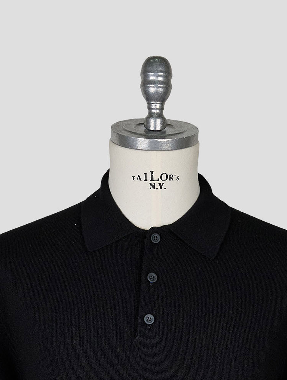 Kiton Knt Black Virgin Wool Sweater Polo