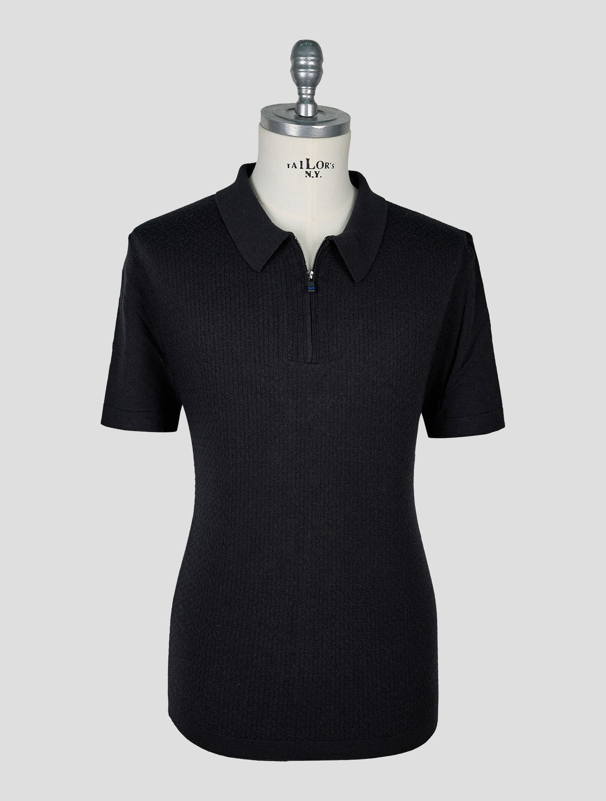 Kiton Knt Black Virgin Wool Silk Polo