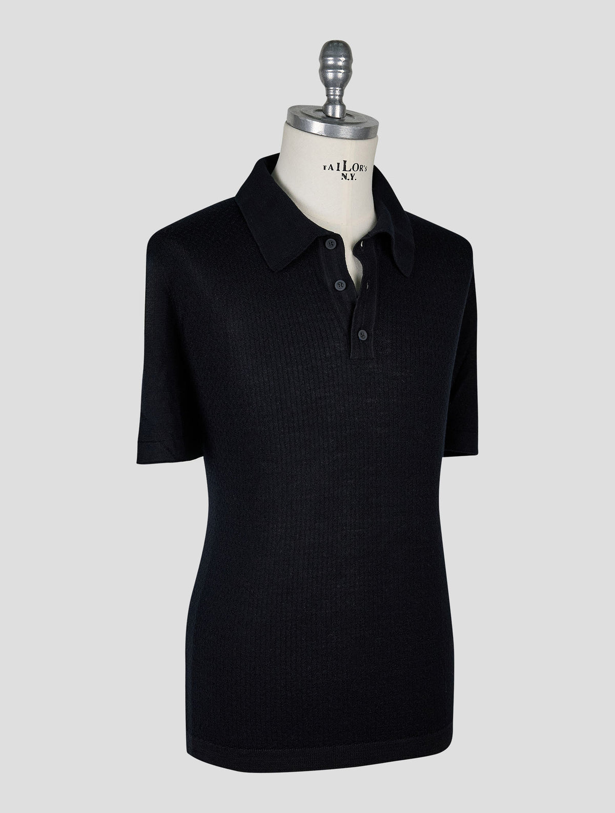 Kiton Knt Black Virgin Wool Silk Polo