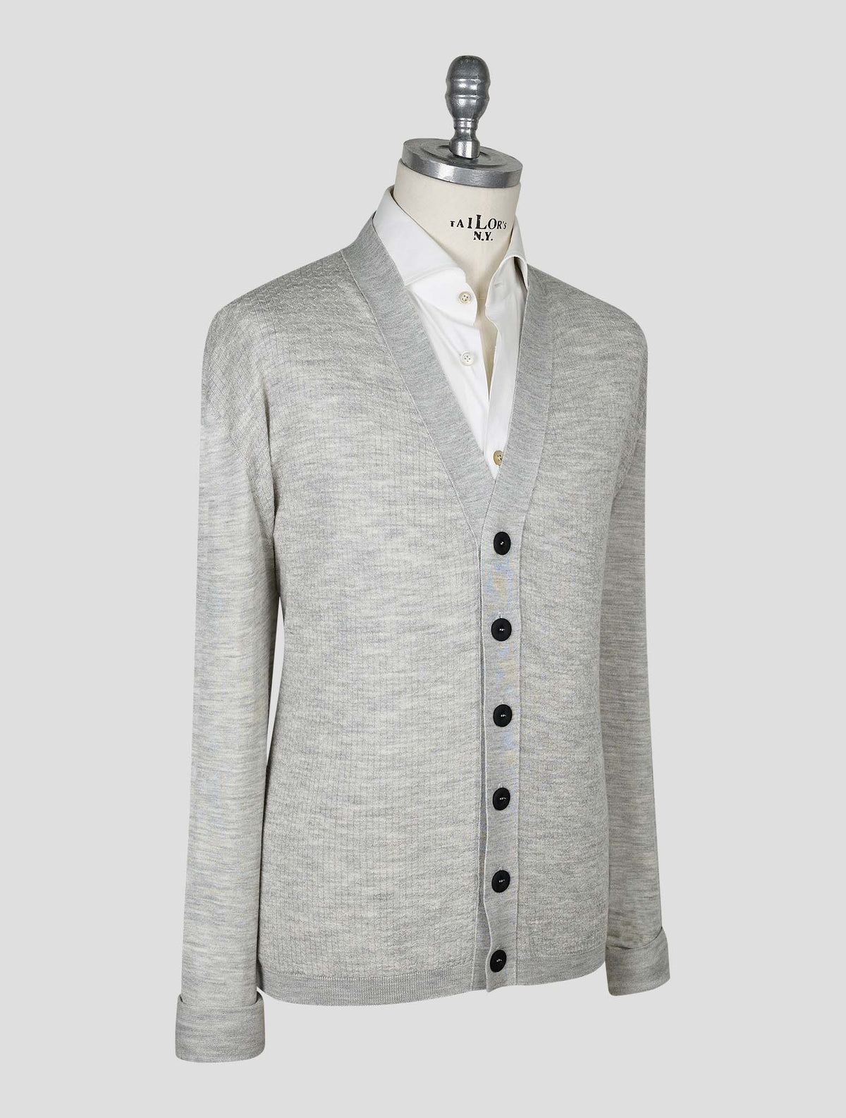 Kiton Knt Dark Gray Virgin Wool Silk Cardigan