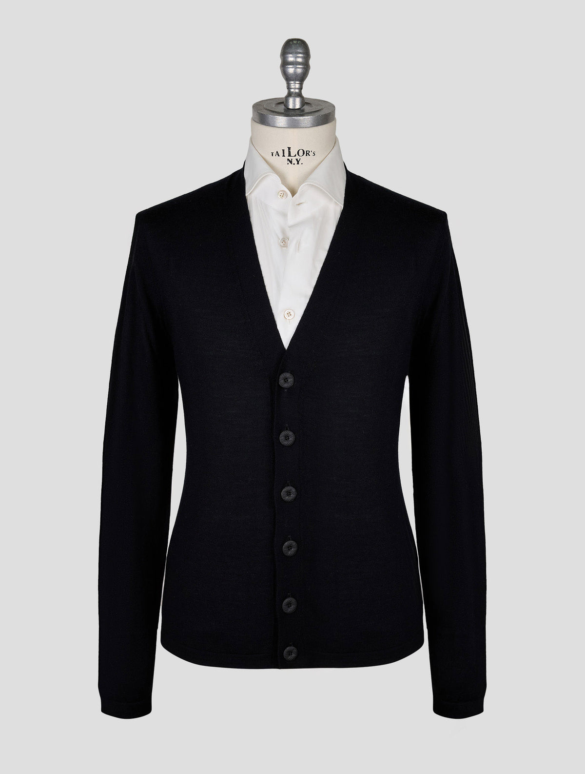 Kiton Knt Black Virgin Wool Silk Cardigan
