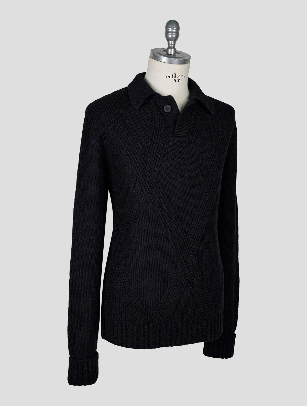 Kiton Knt Black Virgin Wool Sweater Polo
