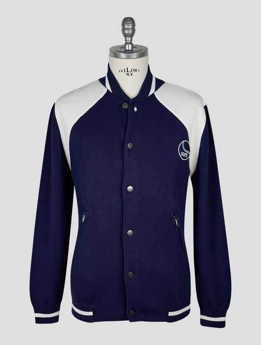 Kiton Knt Blue White Cotton Coat