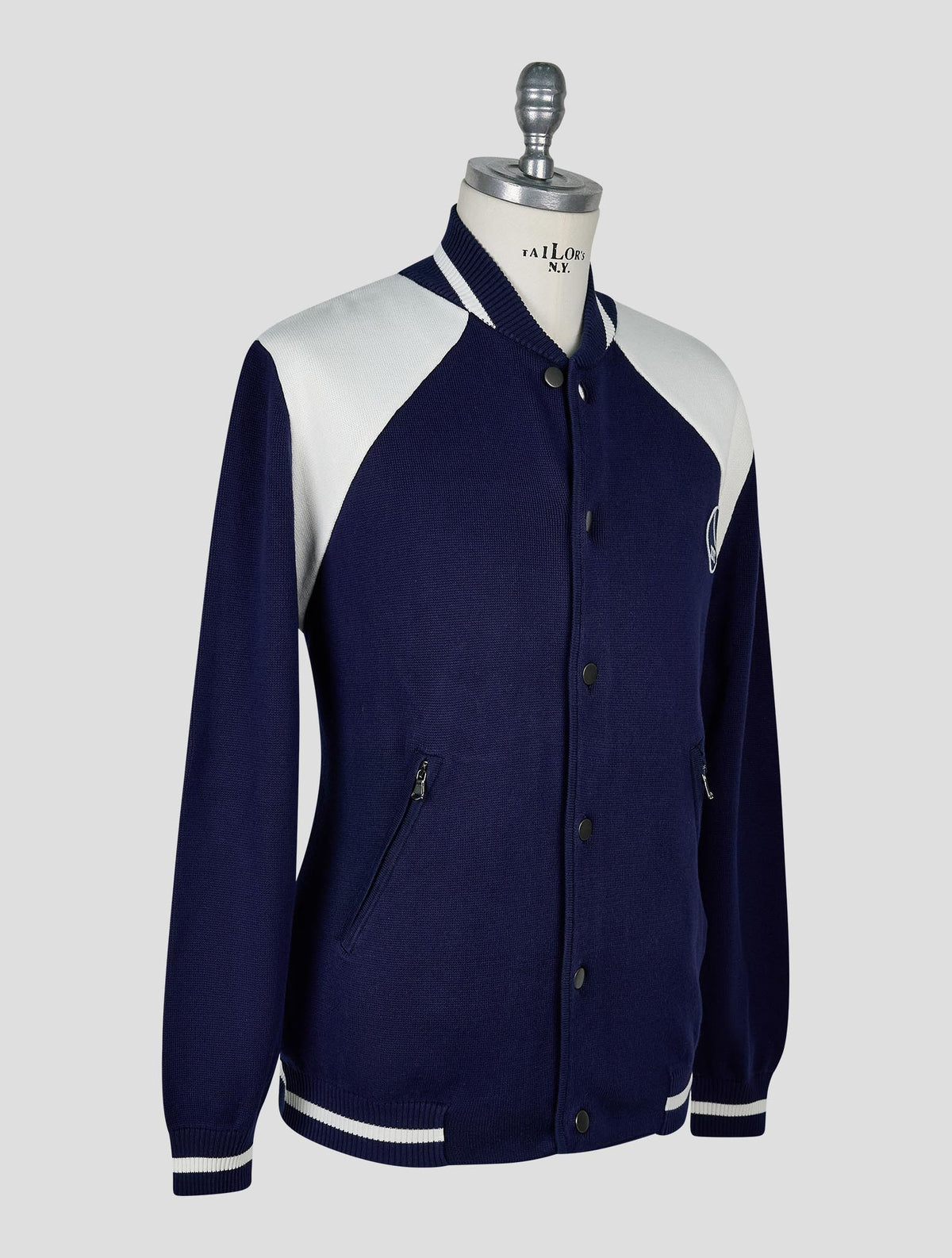 Kiton Knt Blue White Cotton Coat